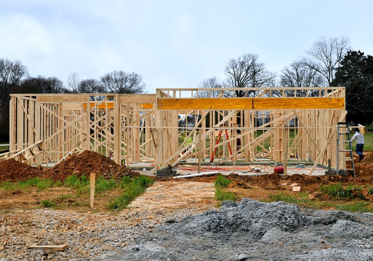 Capture Residential building being framed